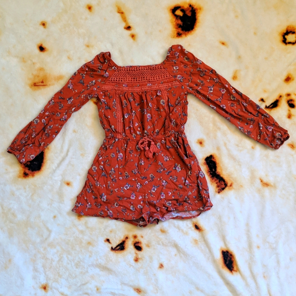 Art Class Long Sleeve Romper, Sz6, Orange Rust, Floral